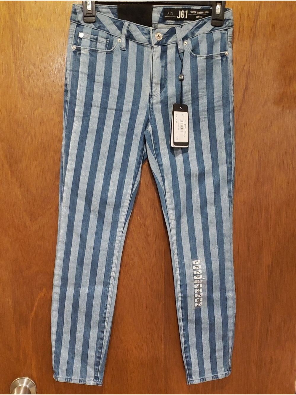 A/X Armani Exchange Blue Striped Super Skinny Capri Jeans